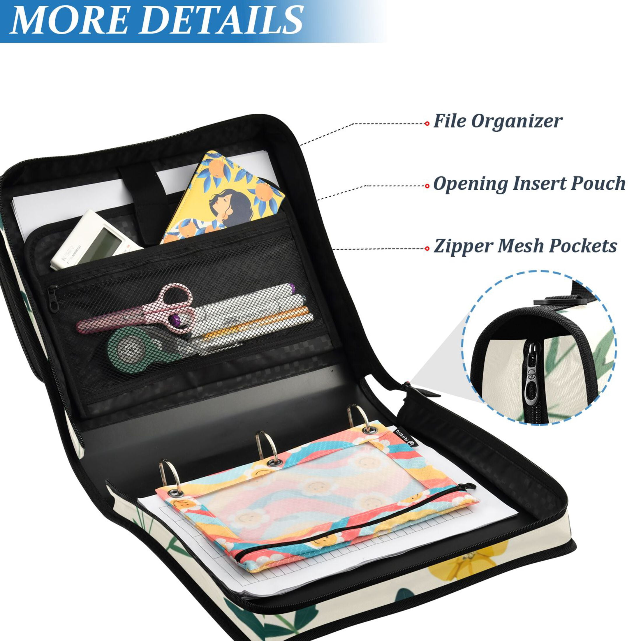 ALAZA Zipper Binder Herb Leaves Plant 3 Ring Trapper Keeper File Folder Organizer Bag