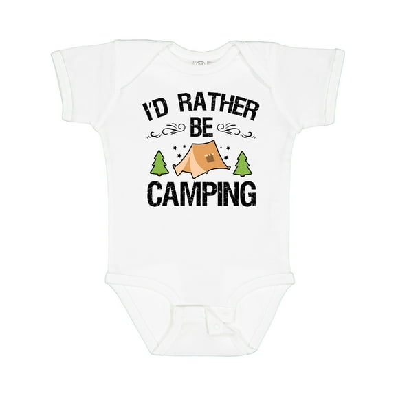 Inktastic Id Rather Be Camping with Tent Trees and Stars Boys or Girls Baby Bodysuit