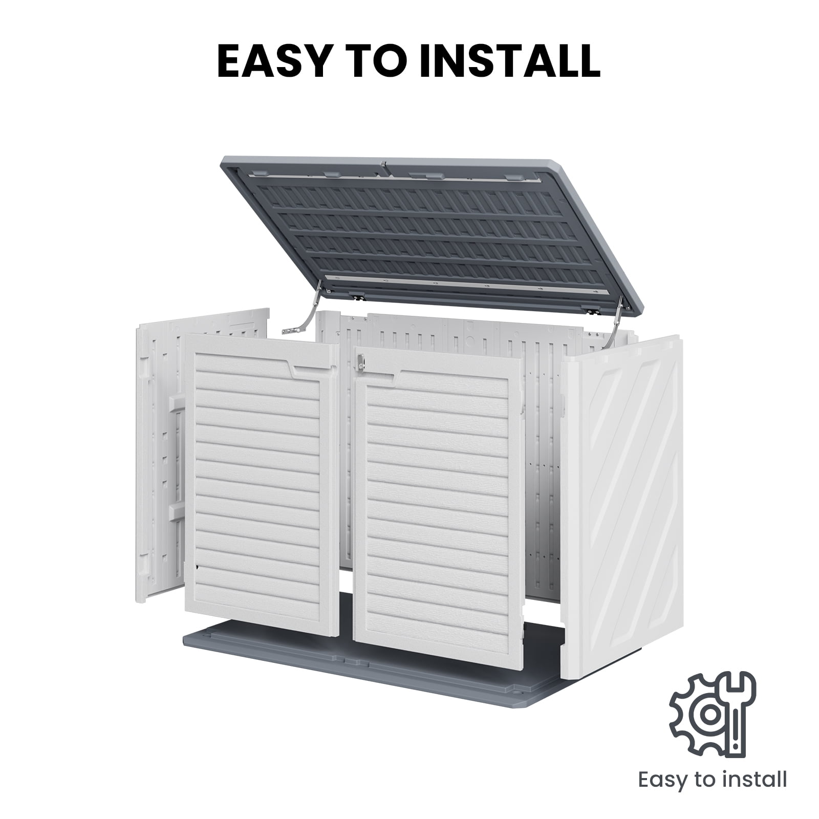 Outdoor Resin Storage Shed, 35 Cu.Ft Trash Can Storage Box with Lockable Door, Horizontal Outdoor Storage Cabinet for Garbage Cans, Garden Tools