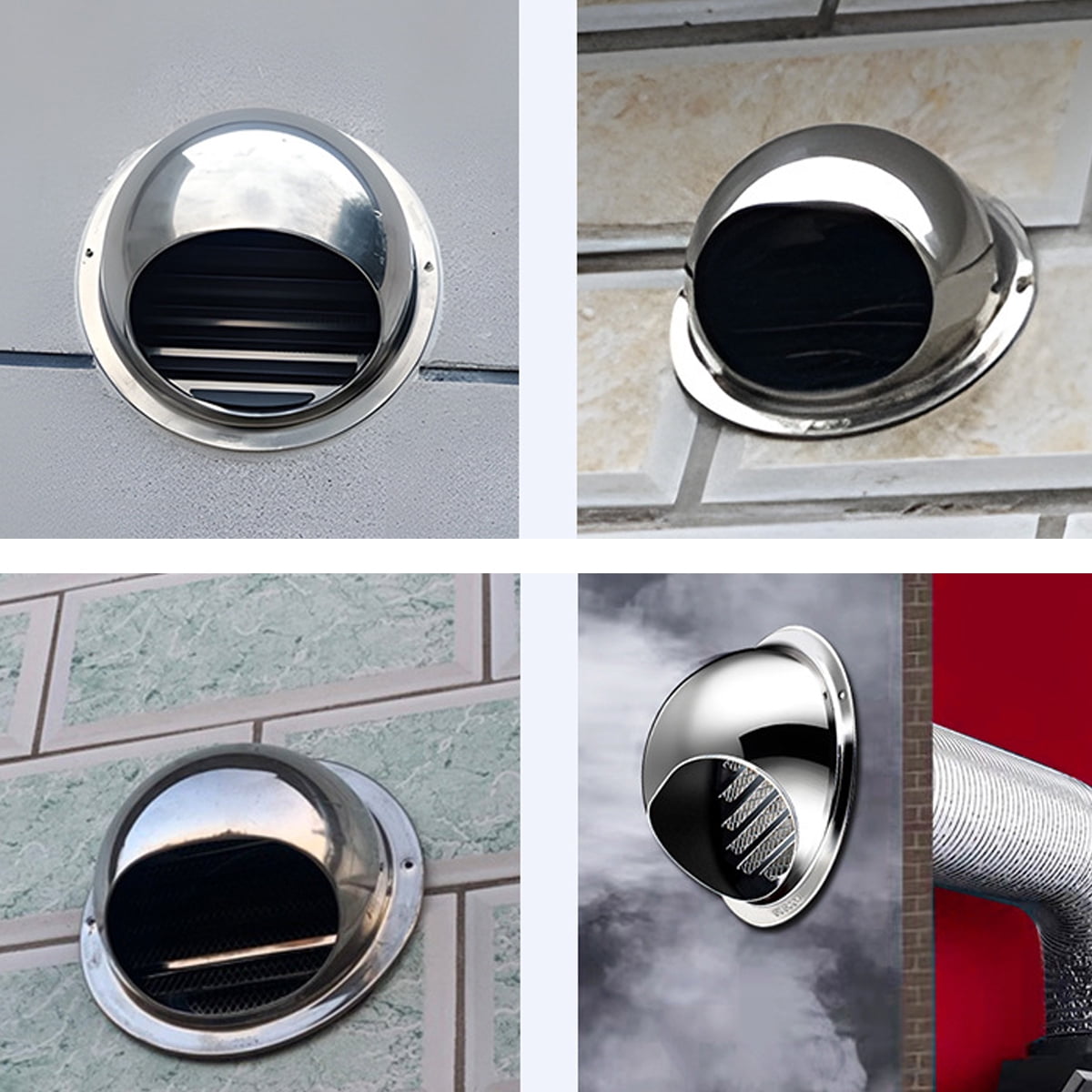 Exhaust Air Dryer Vent With Hemispherical Hood, Stainless Steel Structure, For Residential And Industrial Ventilation Systems, Efficient Airflow Design, Easy Installation On Walls