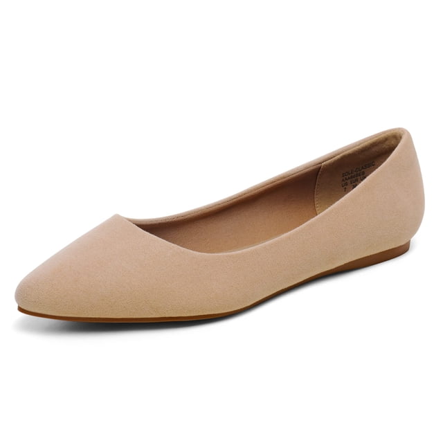 Flats de gamuza nude con punta fina para mujer DREAM PAIRS, talla 10