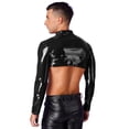 thumbnail image 6 of Eandarui Men's Patent Leather Arm Sleeves Front Zipper Half Shrug Muscle Top Slim Fit Long Sleeve Black M, 6 of 9