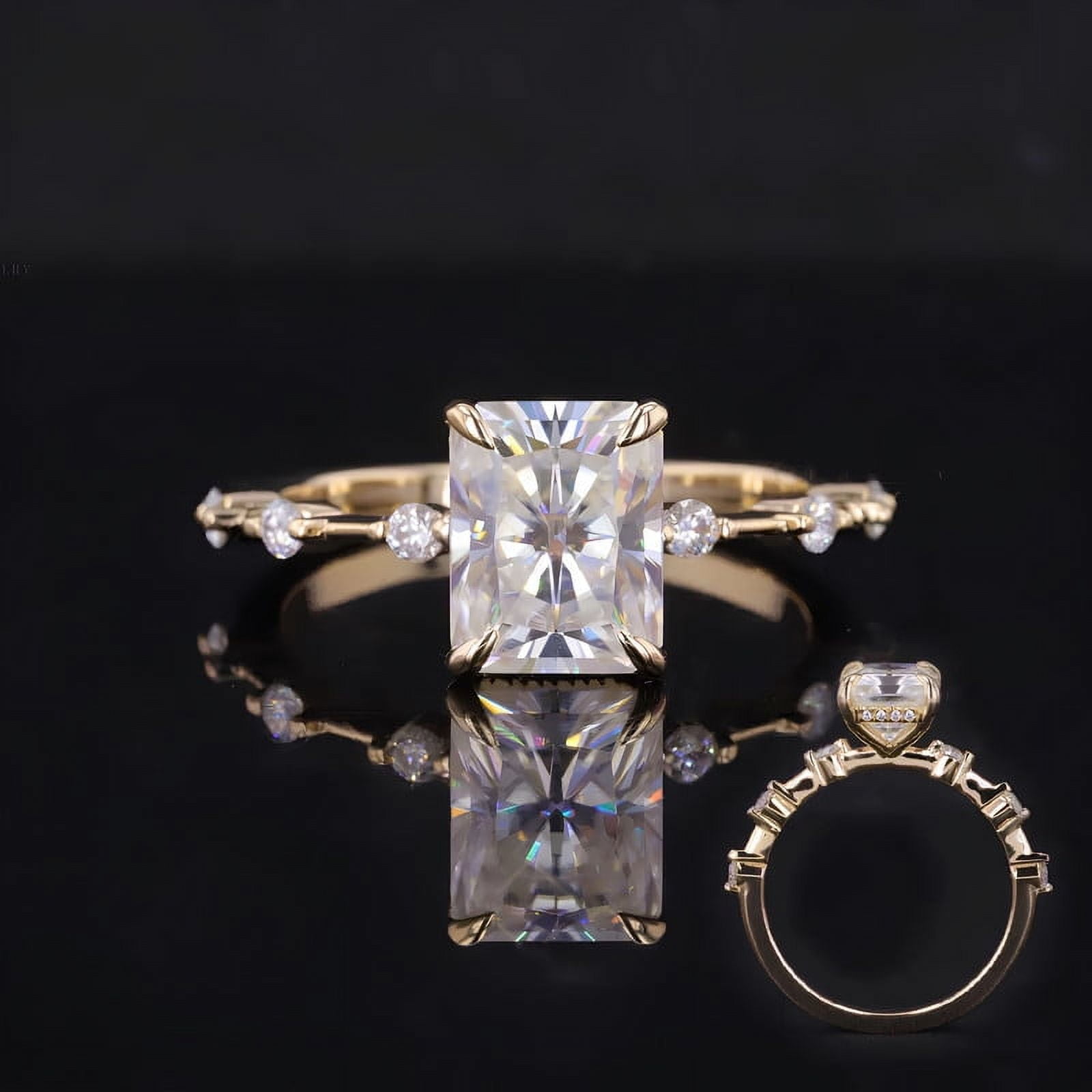 solitaire jewels 2.5CT Radiant Moissanit Hidden Halo Engagement Ring For Women, 14K Yellow Gold
