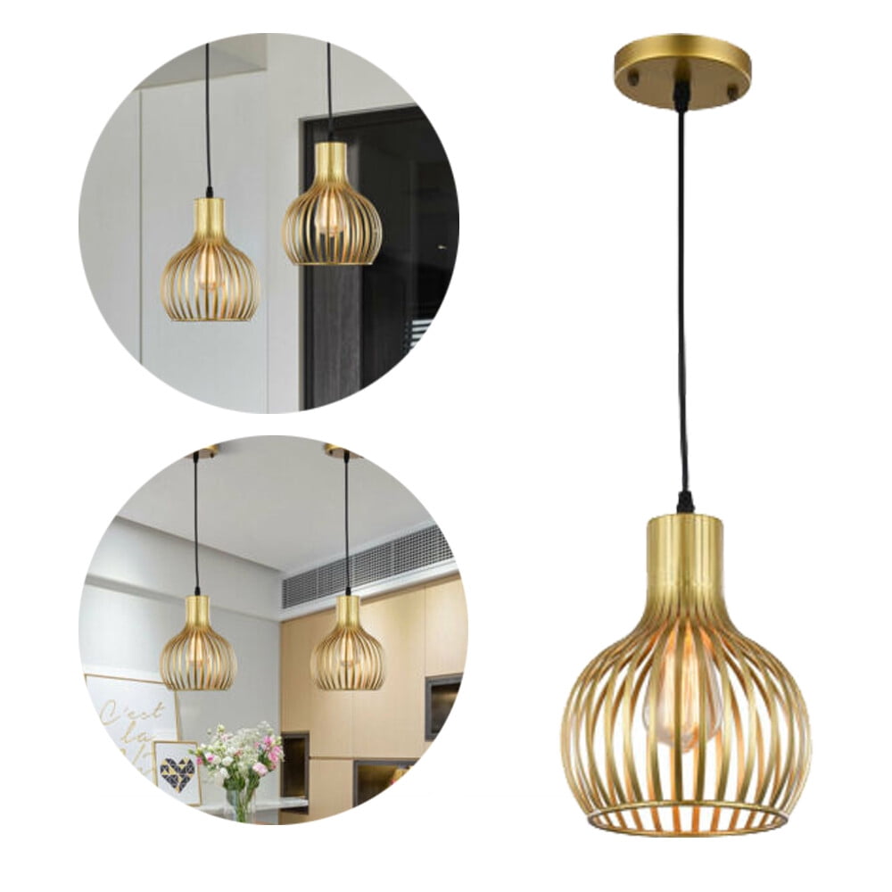 110-120V Gold Cage Pendant Light Modern Industrial Ceiling Hanging Lamp Single Head Gold Chandelier Fixture Kitchen