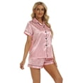 thumbnail image 3 of Pijama de satén sedoso a rayas para mujer, camiseta de manga corta con pantalones cortos, conjunto de pijama, camisa con botones, ropa de dormir sedosa, 3 of 5