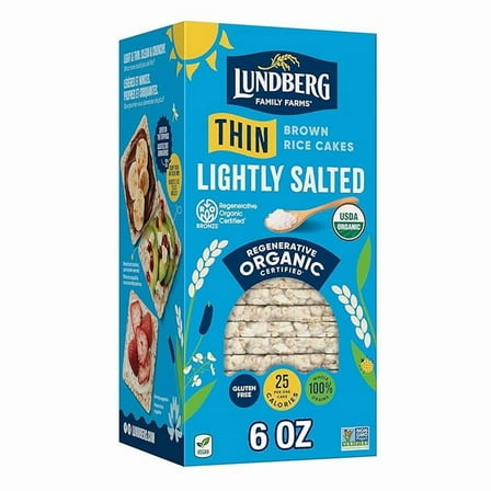 Lundberg Organic Thin Stackers, Brown Rice, Lightly Salted, Thin Rice Cakes, Gluten-Free, Vegan, Healthy Snacks, 6 Oz