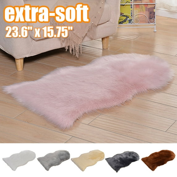 Travelwant Plush Sheepskin Throw Round Rug Office Computer Chair Cover Faux Fur Cozy Shaggy Floor Mat Area Rugs Home Decor Super Soft Carpets Kids Play Rug-23.6" x 15.75"