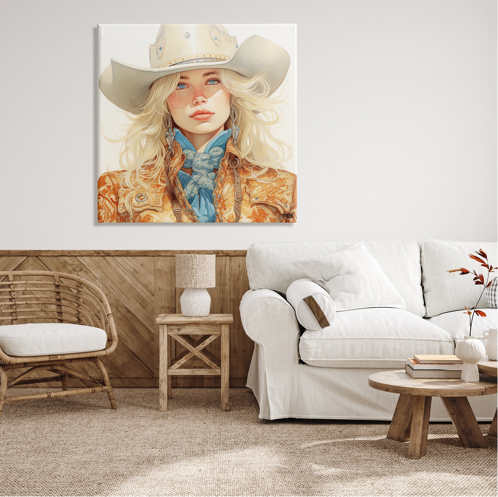 Stupell Industries Blonde Cowgirl Portrait Abstract Painting Gallery Wrapped Canvas Art Print Wall Art, 36 x 36