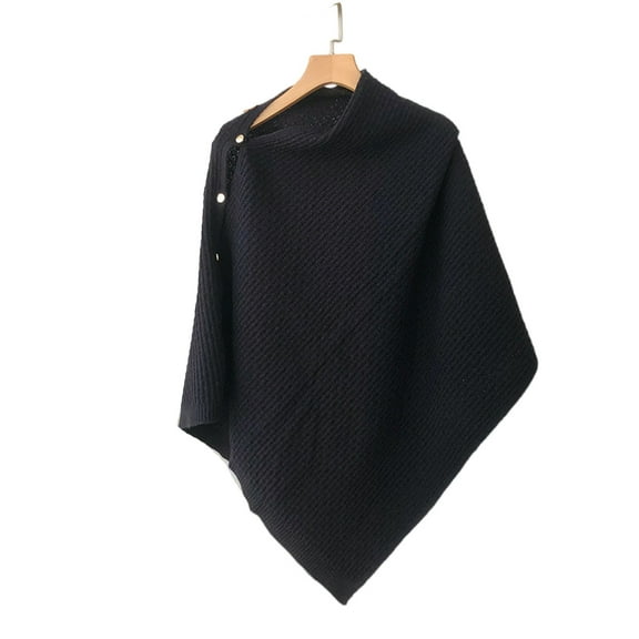 Womens Cross Front Poncho Sweater Wrap Topper Knitted Elegant Shawls Cape for Fall Winter Black One Size
