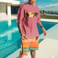 thumbnail image 2 of VBTAPA Men's Summer Tracksuit 2 Piece Beach Outfits Tropical Print Crewneck Tee and Shorts Set Casual Sweat Suit with Pockets Limited Time Sales Pink XL, 2 of 6