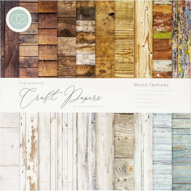 Craft Consortium Bloc de Papier Double Face 12"X12 Pouces 30/pkg-Textures en Bois, 20 Designs