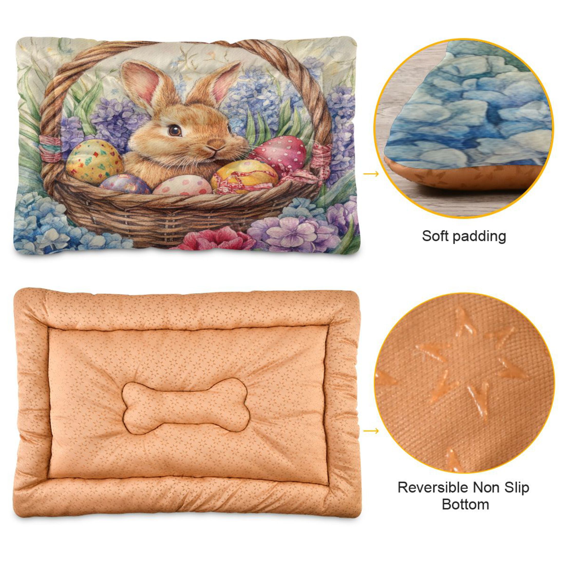 Qxltty Easter Bunny Ped Pad Wear-resistant and Hard to Bite Through Sleeping Pad for Small Medium Large Dogs Winter Pet Bed 36×24in