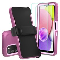 NIFFPD Samsung Galaxy A03S Case with Screen Protector Tough Rugged Shockproof Protective Phone Case with Belt-Clip Holster Wine&Pink