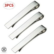 Luxtrada 3 Pc Set Mens 1.8 Inch Tie Bar Clip Pinch Clasp Skinny Ties (Silver)