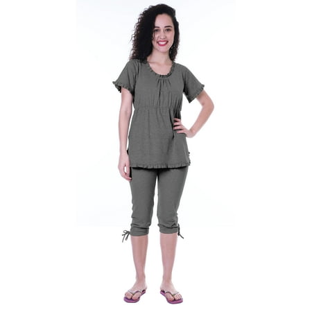 

Moomaya Womens Nightwear Set Capri Cotton Sleepwear 2 Pcs Nightdresses