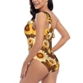 thumbnail image 4 of Gukieu Brown Wood Grain Sunflower B Print One-shoulder Ruffled One-piece Swimsuit with Removable Chest Pads and Tummy-control Swimsuit for Women-Large, 4 of 6