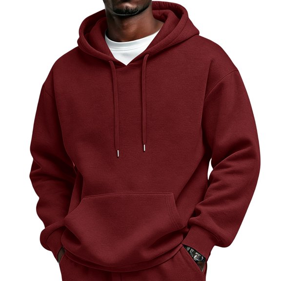 Havenx Mens Long Sleeve Hoodies Hooded Drawstring Hoodies with Pockets Sweatshirts Fall Winter Loose Fit Fashion Casual Sportswear,Wine XL