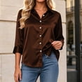 thumbnail image 2 of Button up Shirt Women Zaewscy Women's Satin Button Down Shirt Point Collar 3/4 Sleeve Elegant Casual Blouse Brown XL, 2 of 8