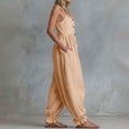 thumbnail image 6 of Women Button Down Cotton Jumpsuits Plain Strap Sleeveless Casual Wide Legs Rompers Loose Overall with Pockets, 6 of 6