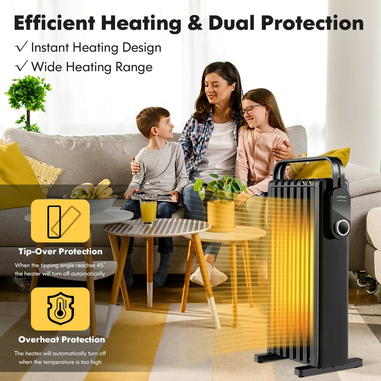 Costway 1500W Electric Space Heater Oil Filled Radiator Heater W/ Foldable  Rack Black - Walmart.com
