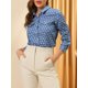 thumbnail image 5 of Camisa de mezclilla de mujer con cuello puntiagudo, manga larga, botones y bolsillos en el pecho, talla S, azul claro, 5 of 7
