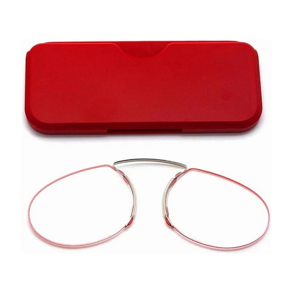 Mini Armless Reading Glasses Clip on Nose for Men Women 1 Pack Thin Compact Readers with Small Portable Case-red 2.0