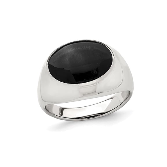 2.25 Carat (Ctw) Lab-Created Oval Black Onyx Inlay Ring in Sterling Silver for Women