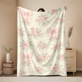 thumbnail image 2 of 1pc Extra Large Flannel Blanket - Heavyweight 280GSM Soft Pink Roses, Green Leaves & Bows - All-Season Luxury Bedspread, Sofa Throw, Carpet - Elegant Floral Decor for Home, Travel, Gifts - Cozy Warmt, 2 of 9