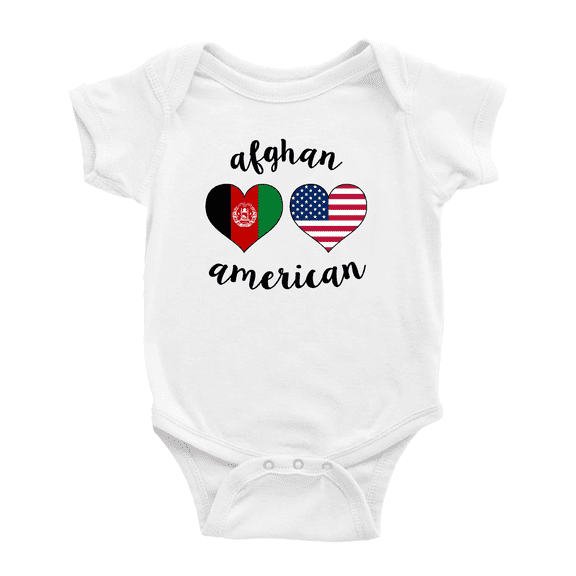 Afghan American Flag Two Hearts Baby Romper Bodysuit (White, 3-6 Months)