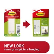 Command Large Picture Hangers, Holds 15 lbs, White, Damage-Free Hanging, 4 Pairs Adhesive Strips