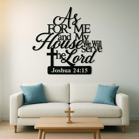 HELLOYOUNG 11.81 Inch As for Me and My House We Will Serve The Lord Metal Wall Art Inspirational Religious with Poetic Sign Waterproof Rustproof Wall Sculptures for Living Room Bedroom