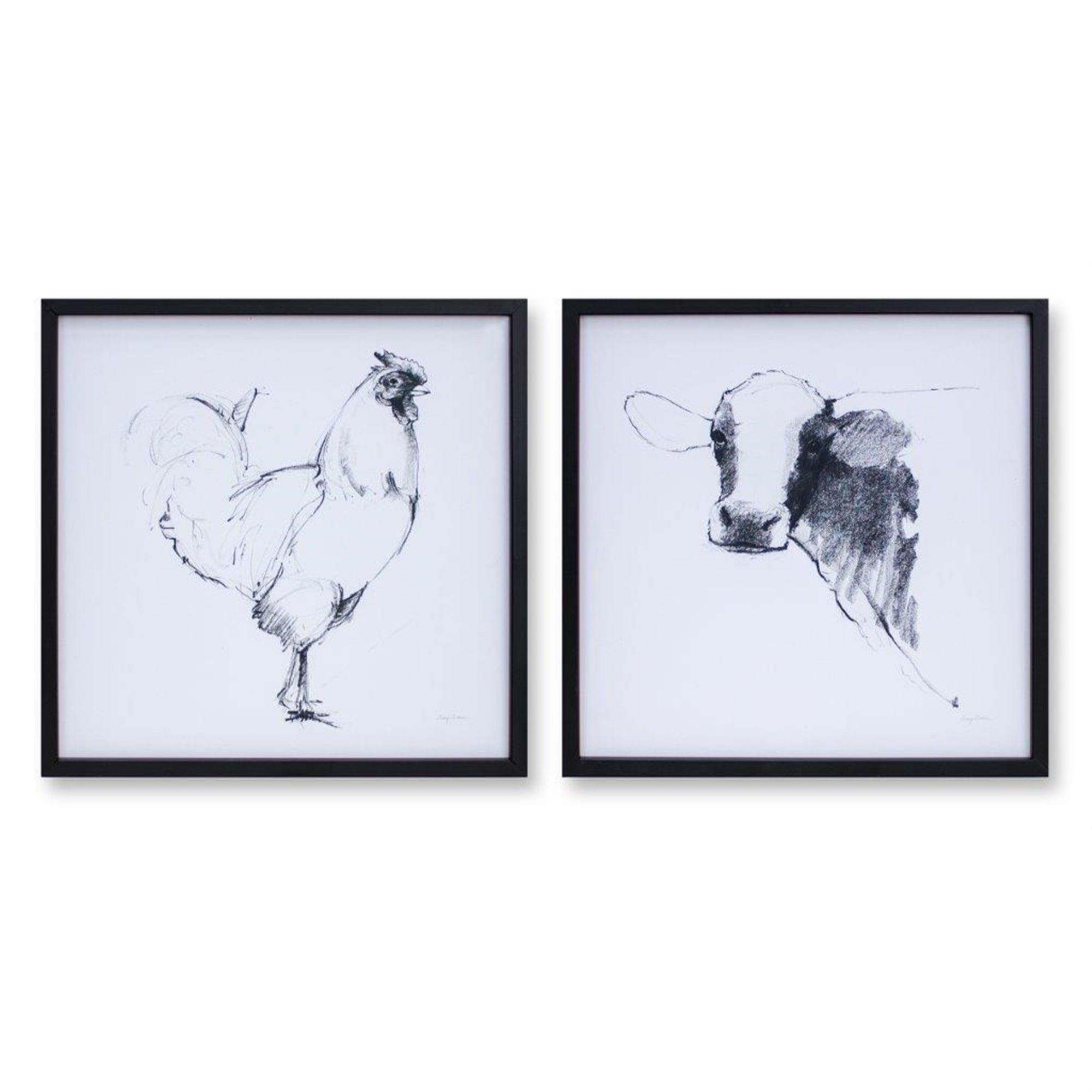 Cow & Chicken Print (Set of 2) 14" MDF/Iron