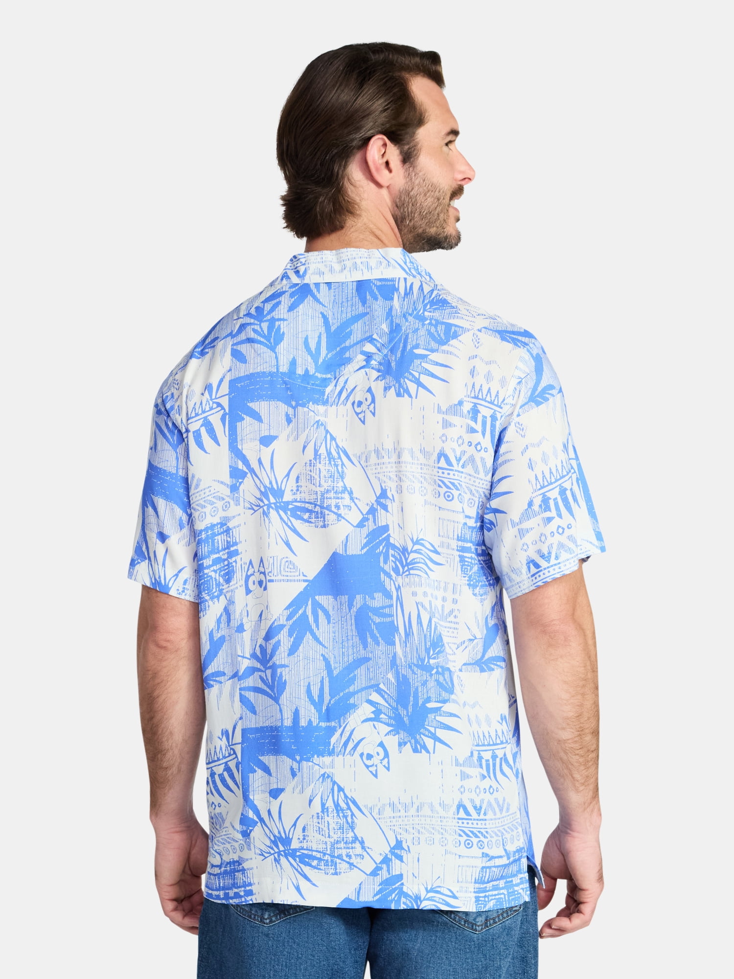 Bluey Men's and Big Men's Graphic Button-Up Shirt, Sizes XS-5XL