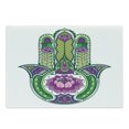 thumbnail image 1 of Hamsa Cutting Board, Nature Theme Hamsa Hand with Lotus Flower Motif in the Palm Tribal Graphic, Decorative Tempered Glass Cutting and Serving Board, Large Size, Green Purple, by Ambesonne, 1 of 1