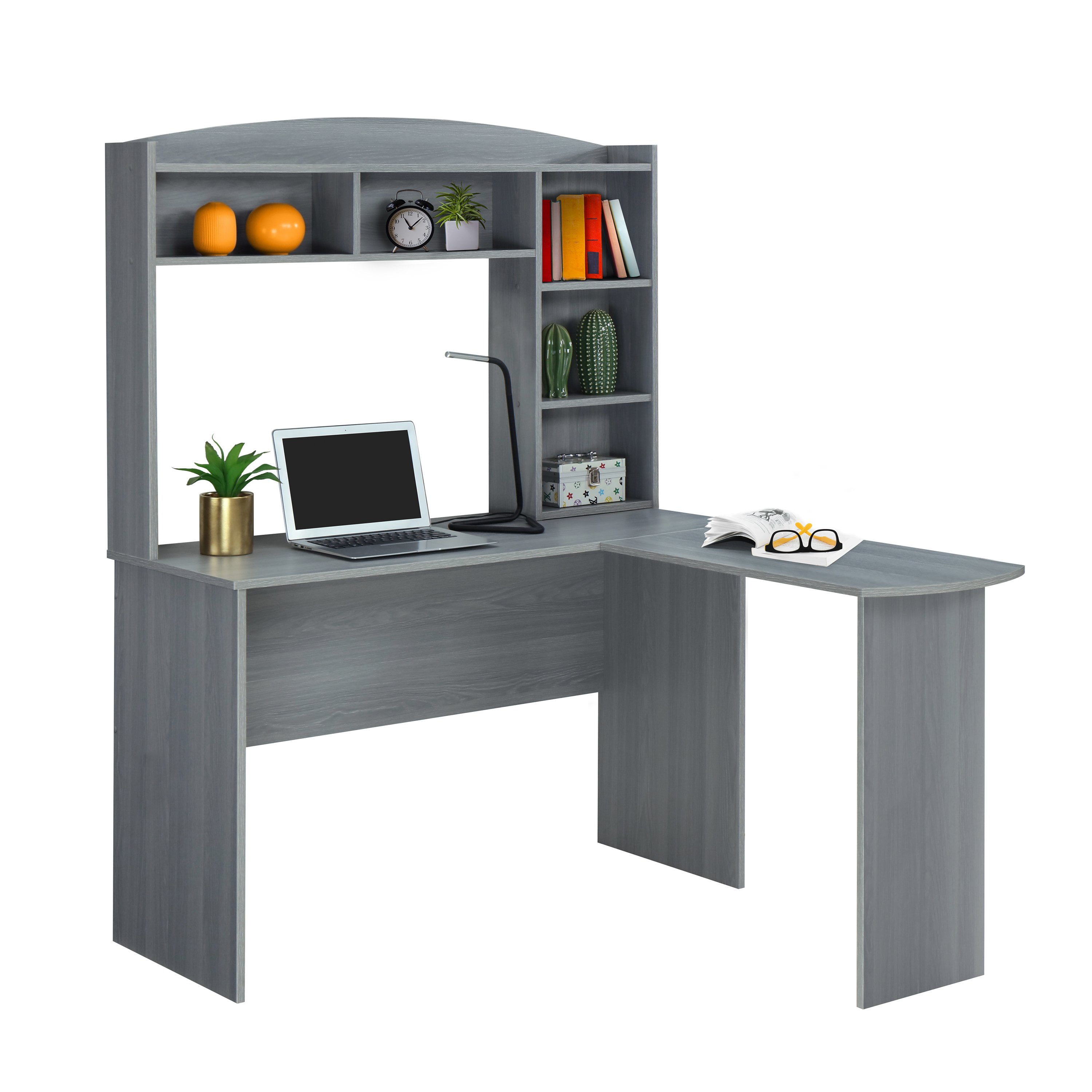 Techni Mobili Modern L-Shaped Desk with Hutch, Gray