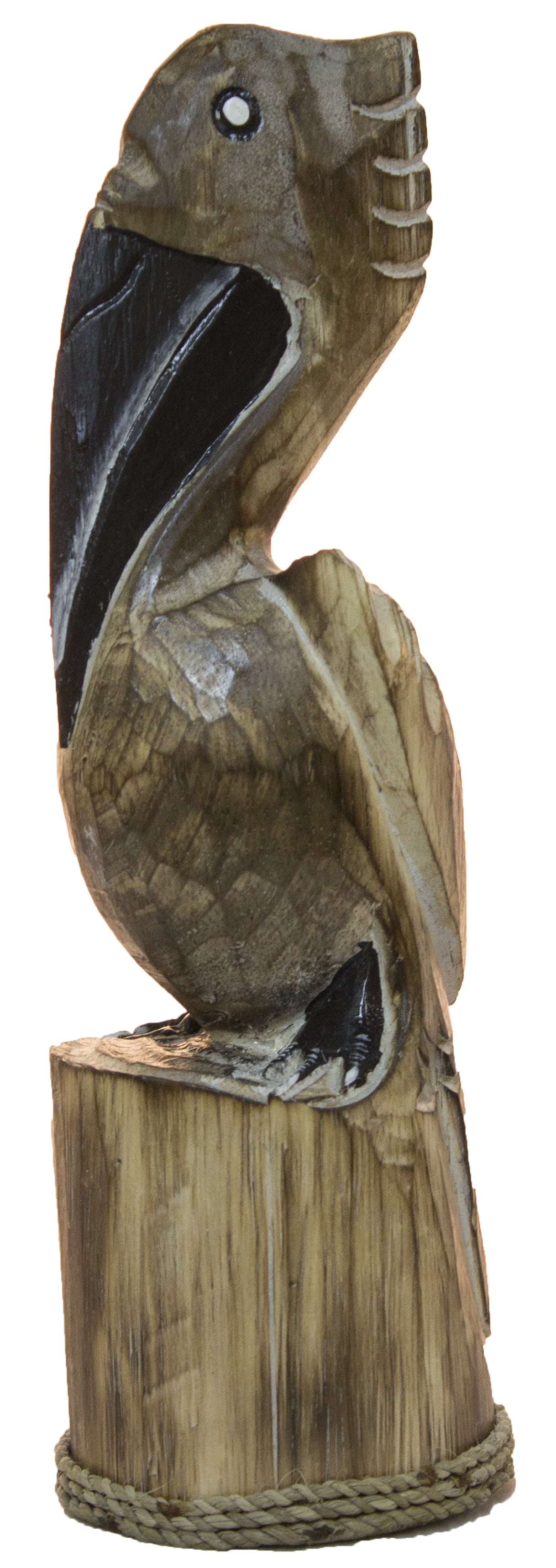 Hand Carved 13 Inch Wood Pelican Statue (Natual)
