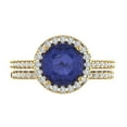 thumbnail image 2 of 2.56ct Brilliant Round Cut Tanzanite 14k Yellow Gold Halo Solitaire with Accents Engagement Bridal Wedding Ring Band Set size 10.5, 2 of 7