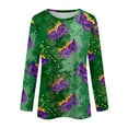 thumbnail image 5 of Mardi Gras Shirts for Women Glitter Long 3/4 Sleeve Purple Tops Crew Neck Mask Print Green Graphic Tee Green M, 5 of 6
