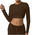 thumbnail image 1 of JGGSPWM Hauts Courts à Manches Longues pour Femmes Entraînement Vêtements de Base pour Femmes Ajustés Ajustés Unis Col Rond Mignons Chandails de Yoga Brun m, 1 of 6