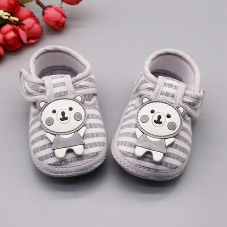 

Hazel Tech child Boy Girl Cartoon Bear Pattern Casual Cotton Shoe Toddler Striped Soft Sole Shoes First Walkers
