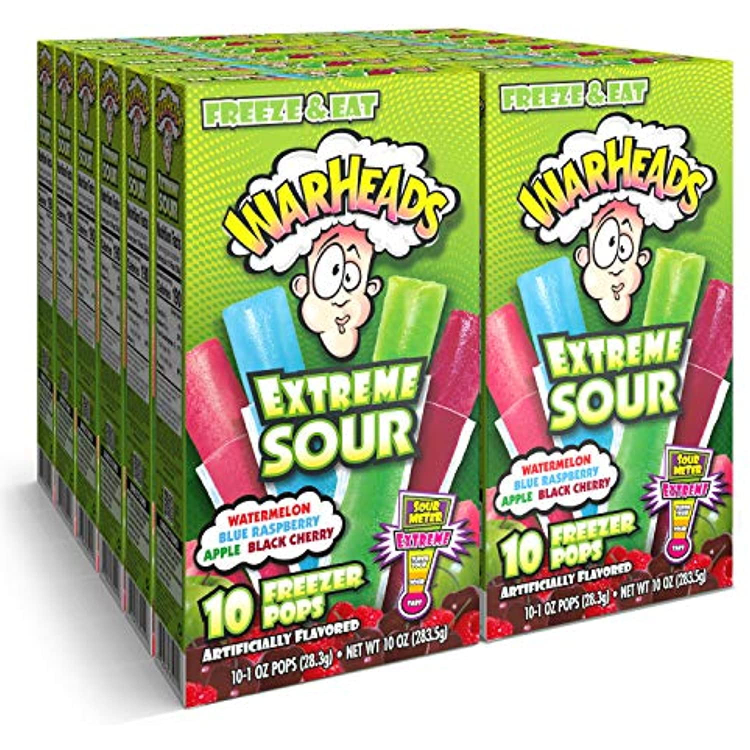 Warheads, Fat Free Freezer Pops, Assorted Flavors, Extreme Sour ,12 Boxes,10 - 1 Oz Pops Per Box,1 Ounce (Pack Of 120)