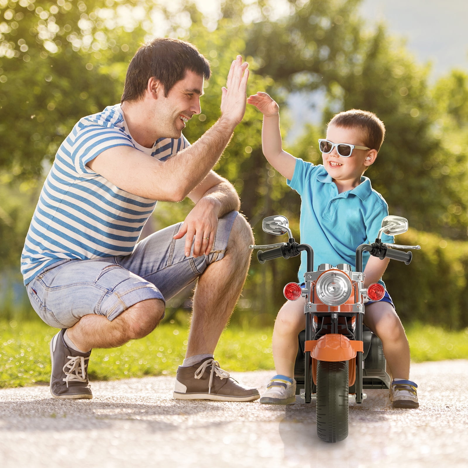 GLAF Kids Motorcycle for Boys & Girls Ages 3-6, 6V Battery Powered Electric Motorbike, 3 Wheels Ride on Toys with LED Lights, Bluetooth Music, Orange