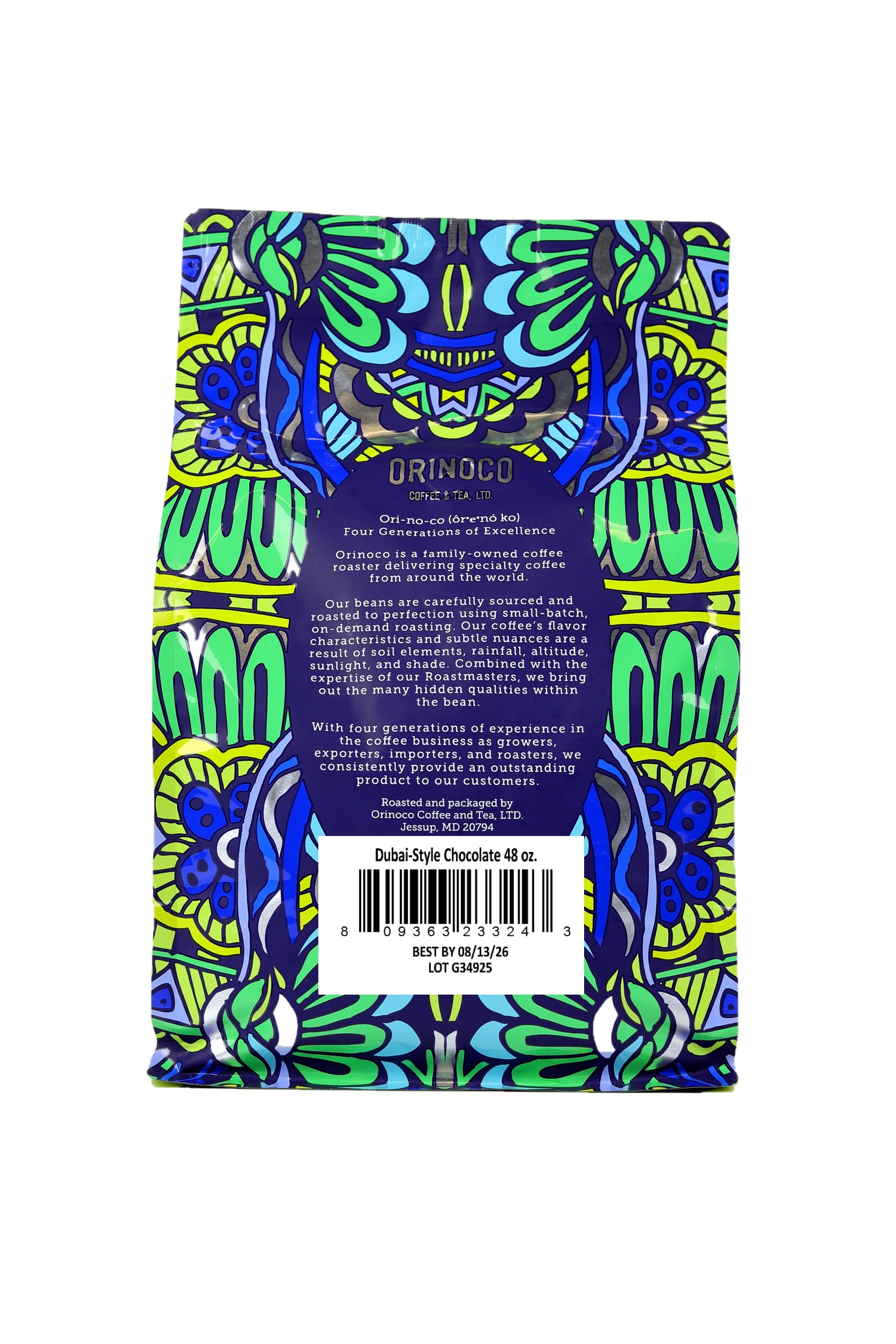 Orinoco Dubai-Style Chocolate Flavored Coffee 3lb bag, Light Roast, Ground Coffee, 100% Arabica beans