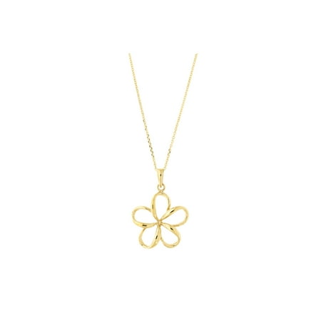 - 14k Yellow Gold Hawaiian Flower Pendant Necklace with Cable Chain