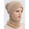 thumbnail image 2 of GRNSHTS Women Winter Beanie Hats One-Piece Fleece Lined Knit Balaclavas Mask Set Skull Neck Circle Scarf Ski Snow Hat Cap with Pompom (A Khaki), 2 of 9