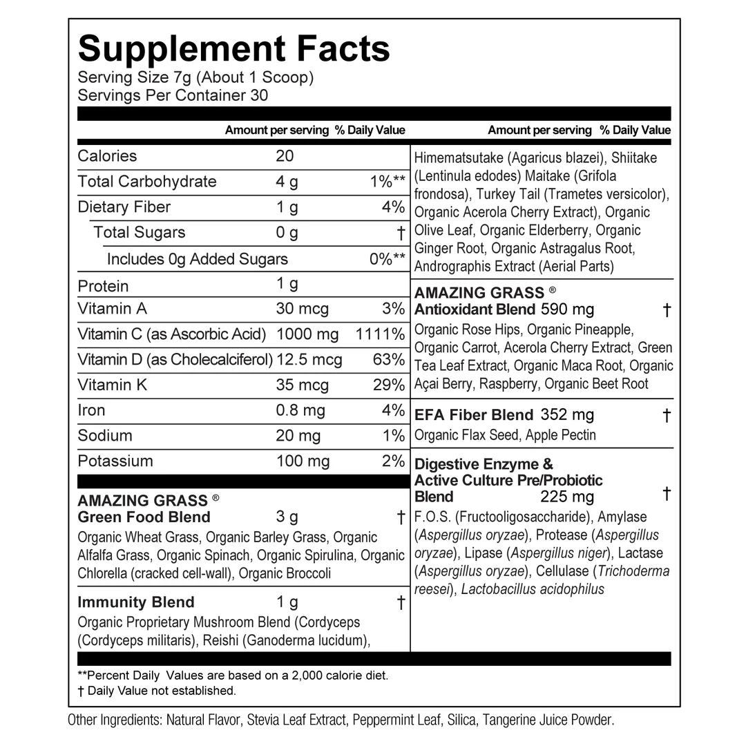 Amazing Grass, Greens Blend Immunity, Immunity, Tangerine, 7.4 oz, 30 Servings