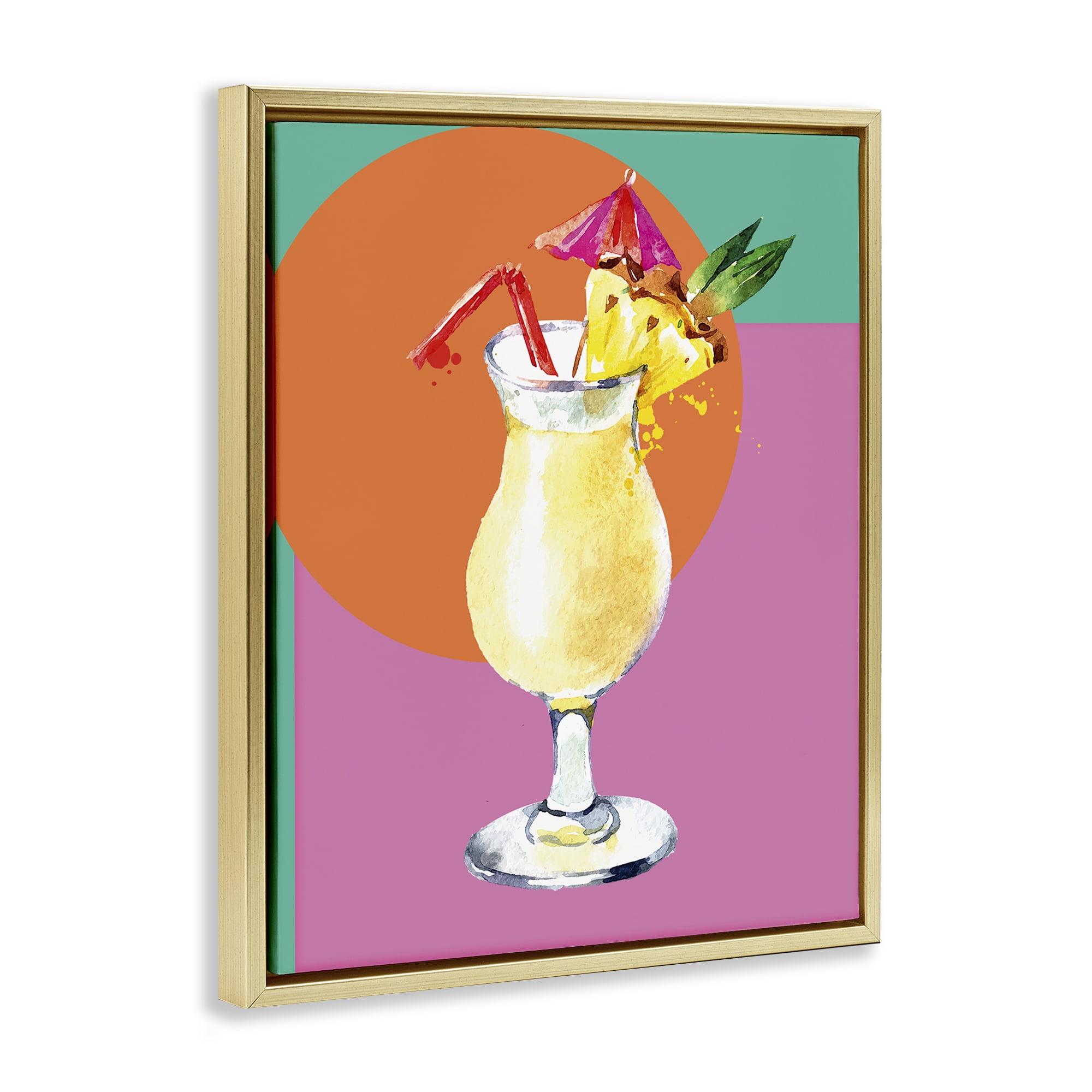Stupell Industries Modern Tropical Cocktail Food & Beverage Painting Gold Floater Framed Canvas Art Print Wall Art, 17 x 21