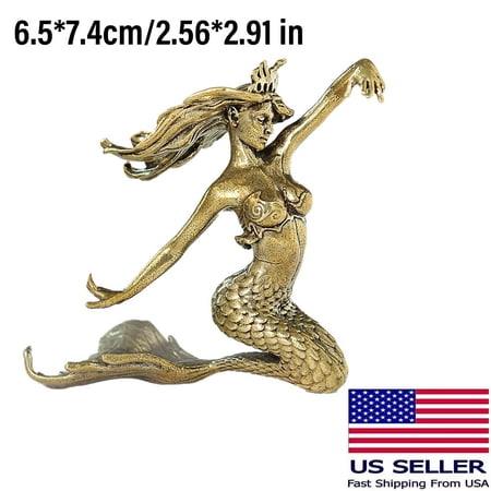 Brass Mermaid Figurine Small Animal Statue Table Office Home Decoration Toy Gift