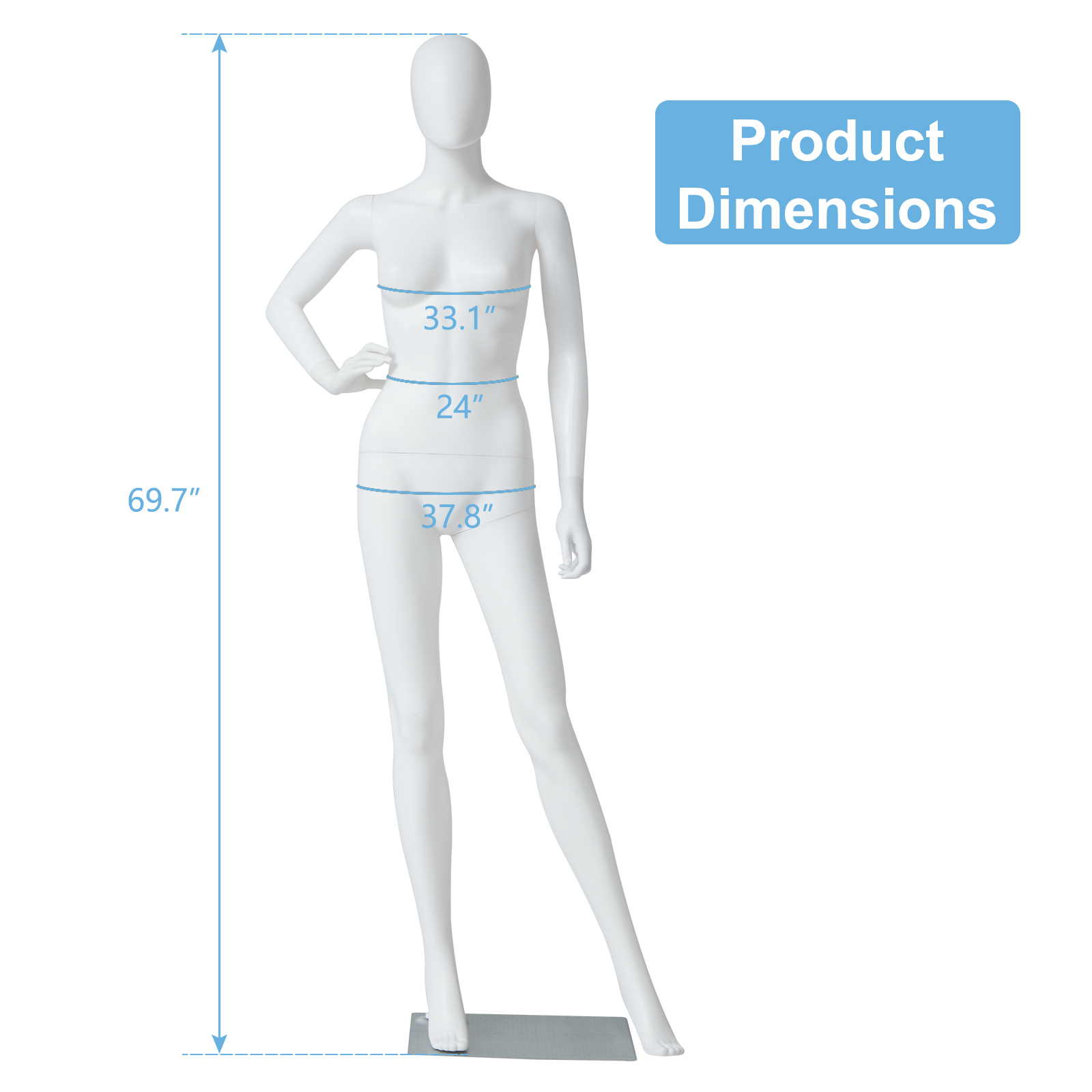 Kinbor 70Inch Full Body Female Mannequin Dress Form Adjustable with Metal Base for Retail Clothing Shops White