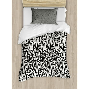 Black and White Twin Size Duvet Cover Set, Maze Labyrinth Pattern Abstract Jumble Design Contemporary Line Art, Decorative 2 Piece Bedding Set with 1 Pillow Sham, Black and White, by Ambesonne
